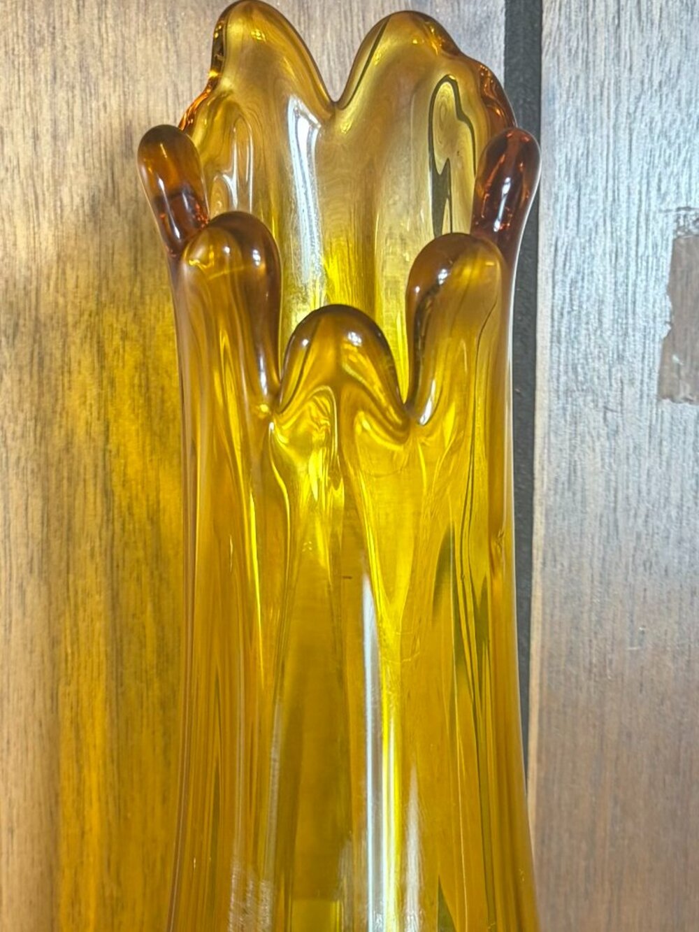Amber Yellow Hand-Blown Glass Art Vase